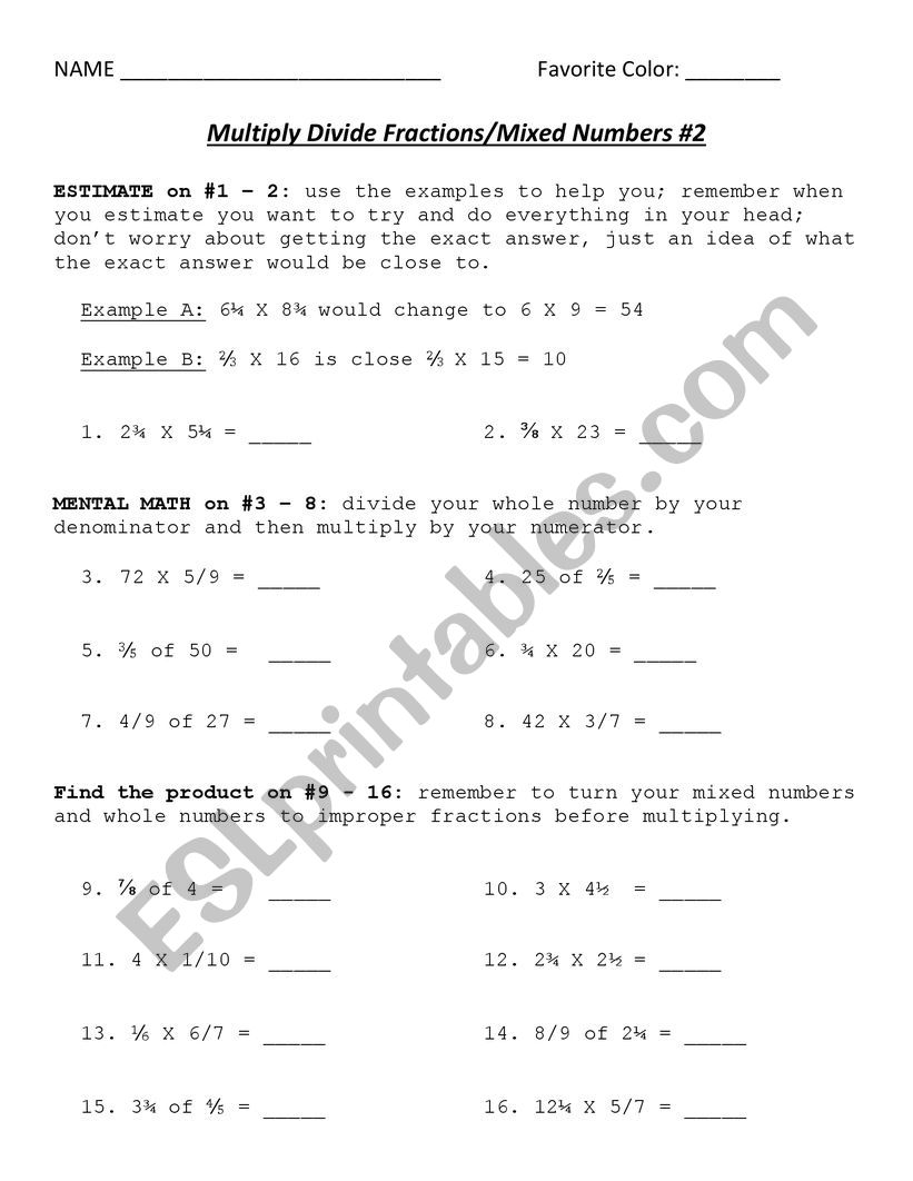 FRACTIONS  worksheet