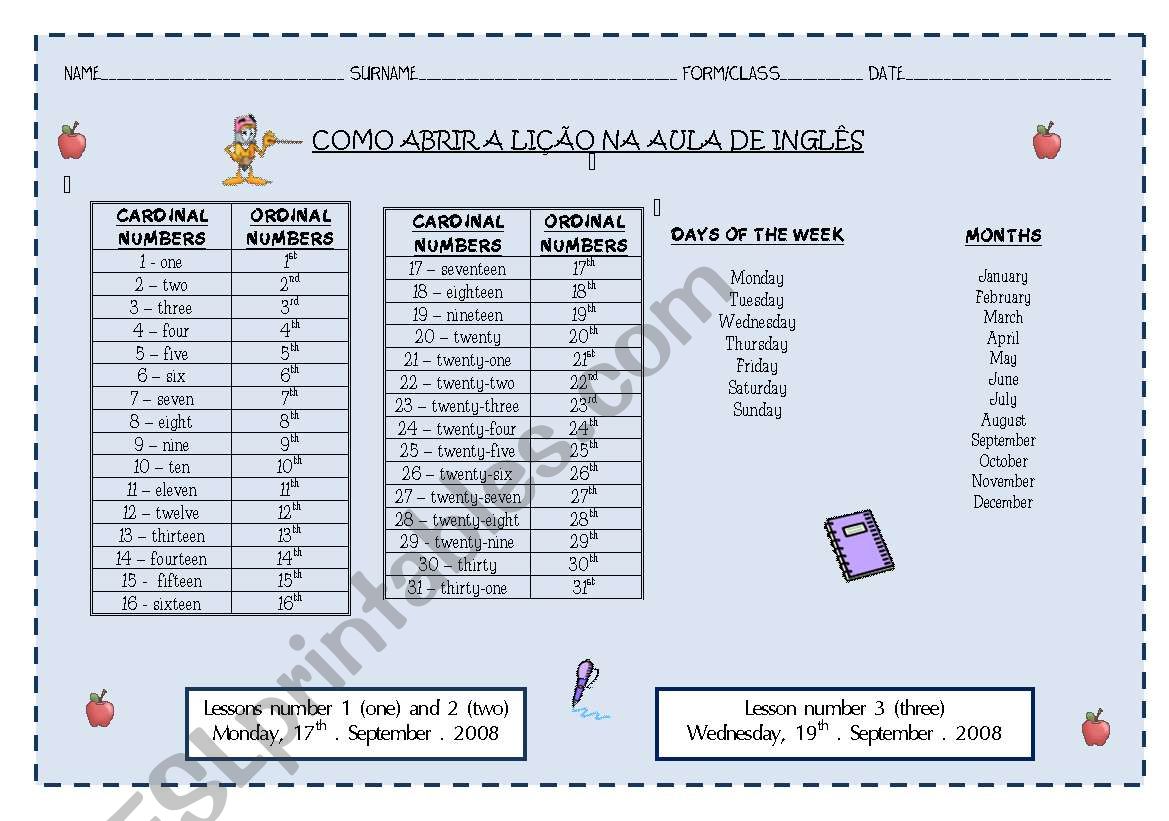 Writing the english lesson - guide for students