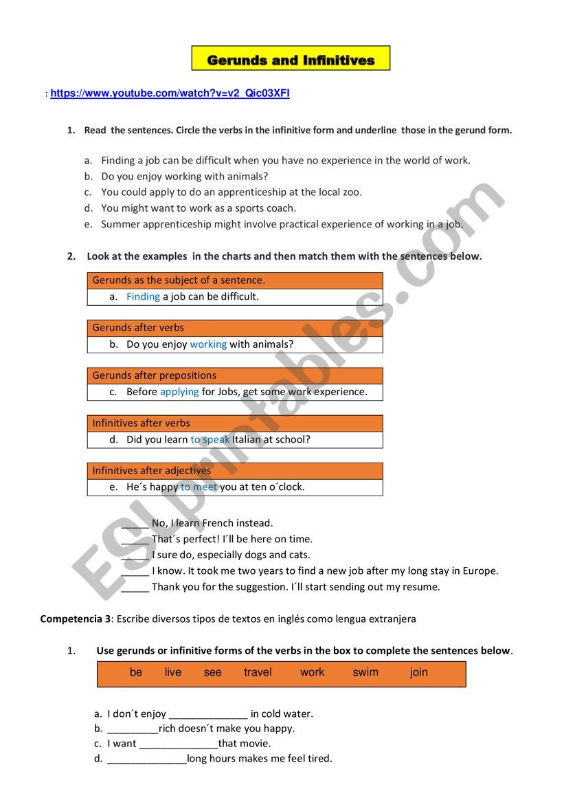 GERUNG AND INFINITIVE worksheet