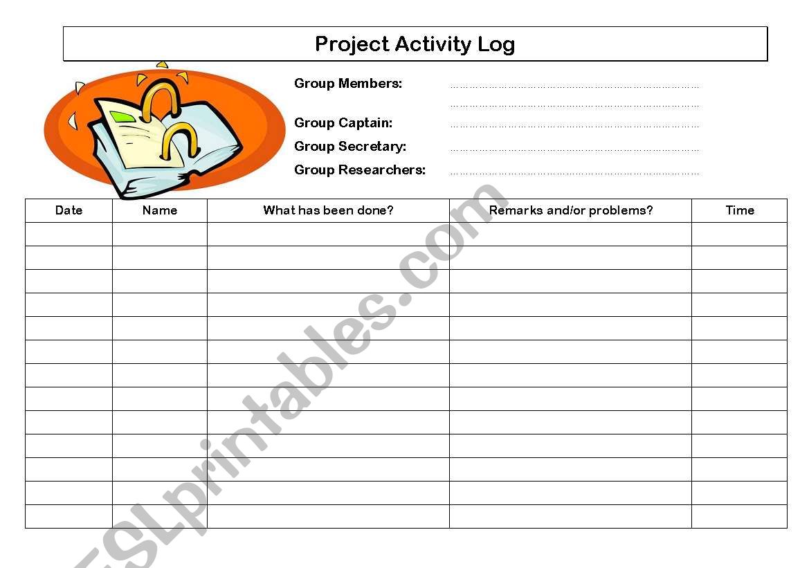 Project Activity Log worksheet