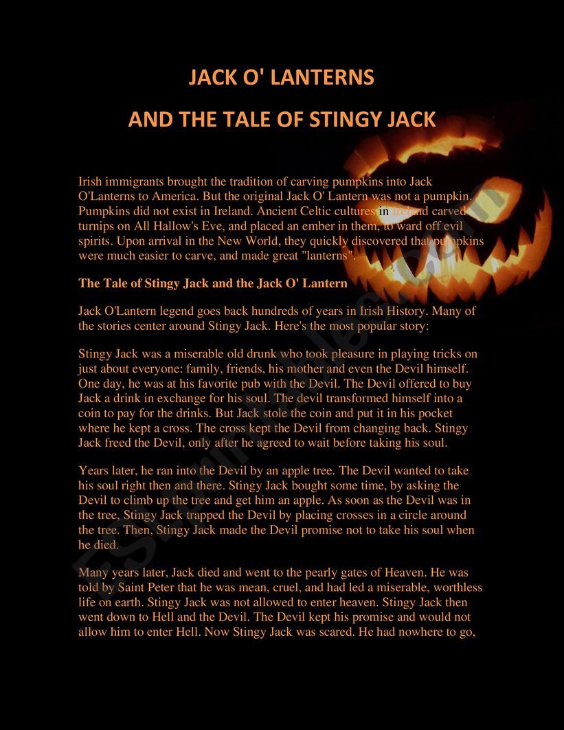 Jack O�Lantern- legend, glossary & quiz