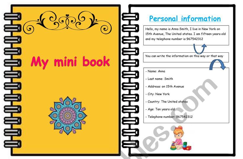 Example mini book about me 1 worksheet