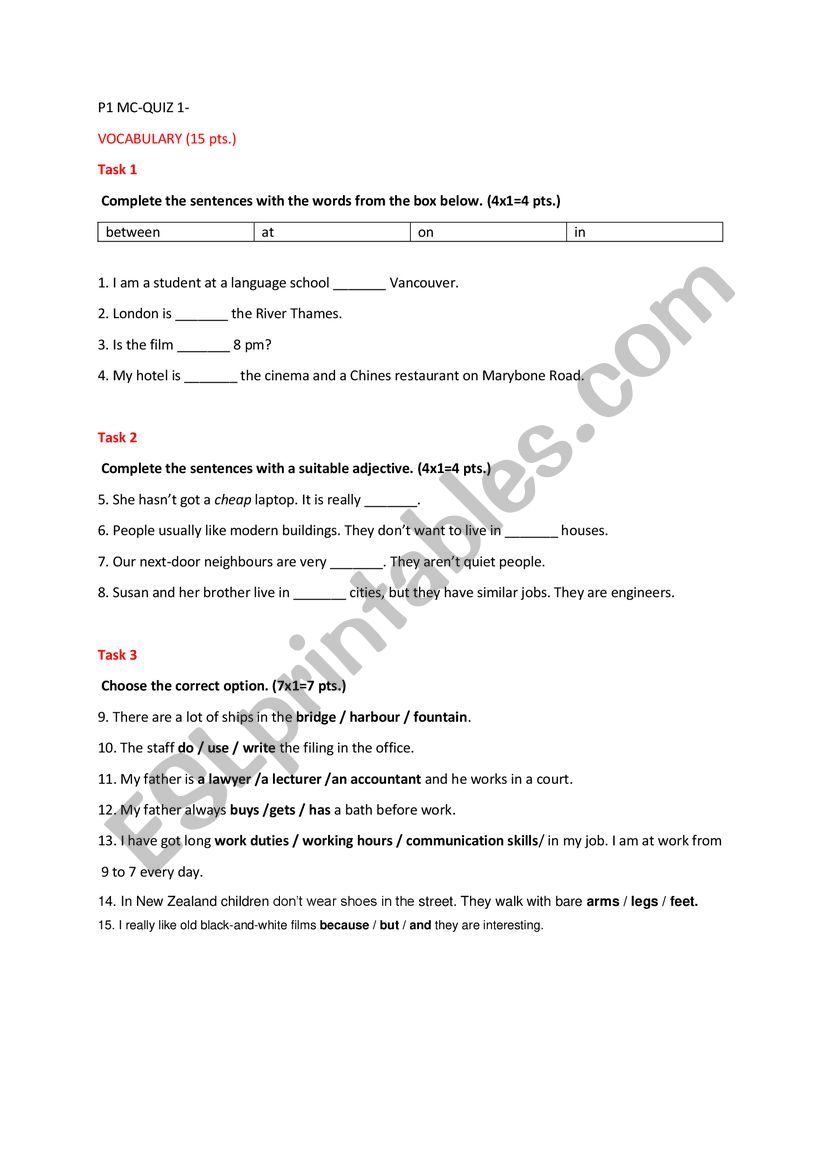 vocabulary worksheet