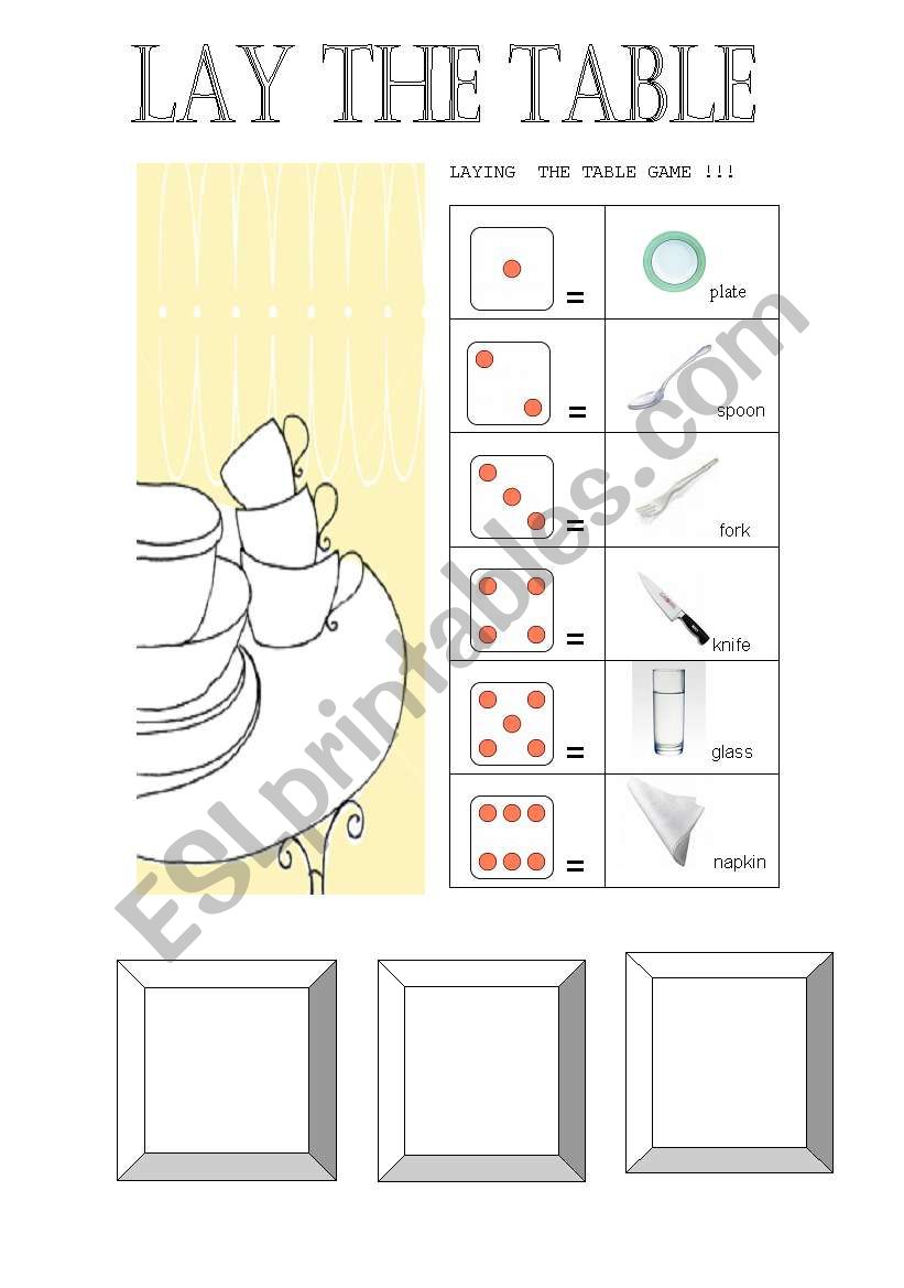 Laying the table Board Game worksheet