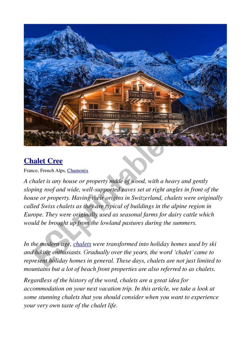 Understanding a renting service for a chalet