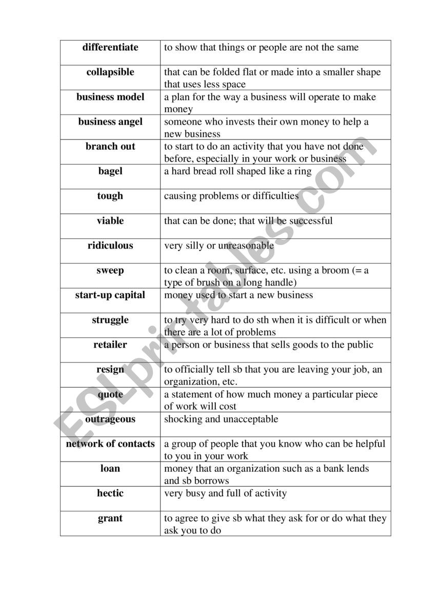 Business Vocabulary  worksheet