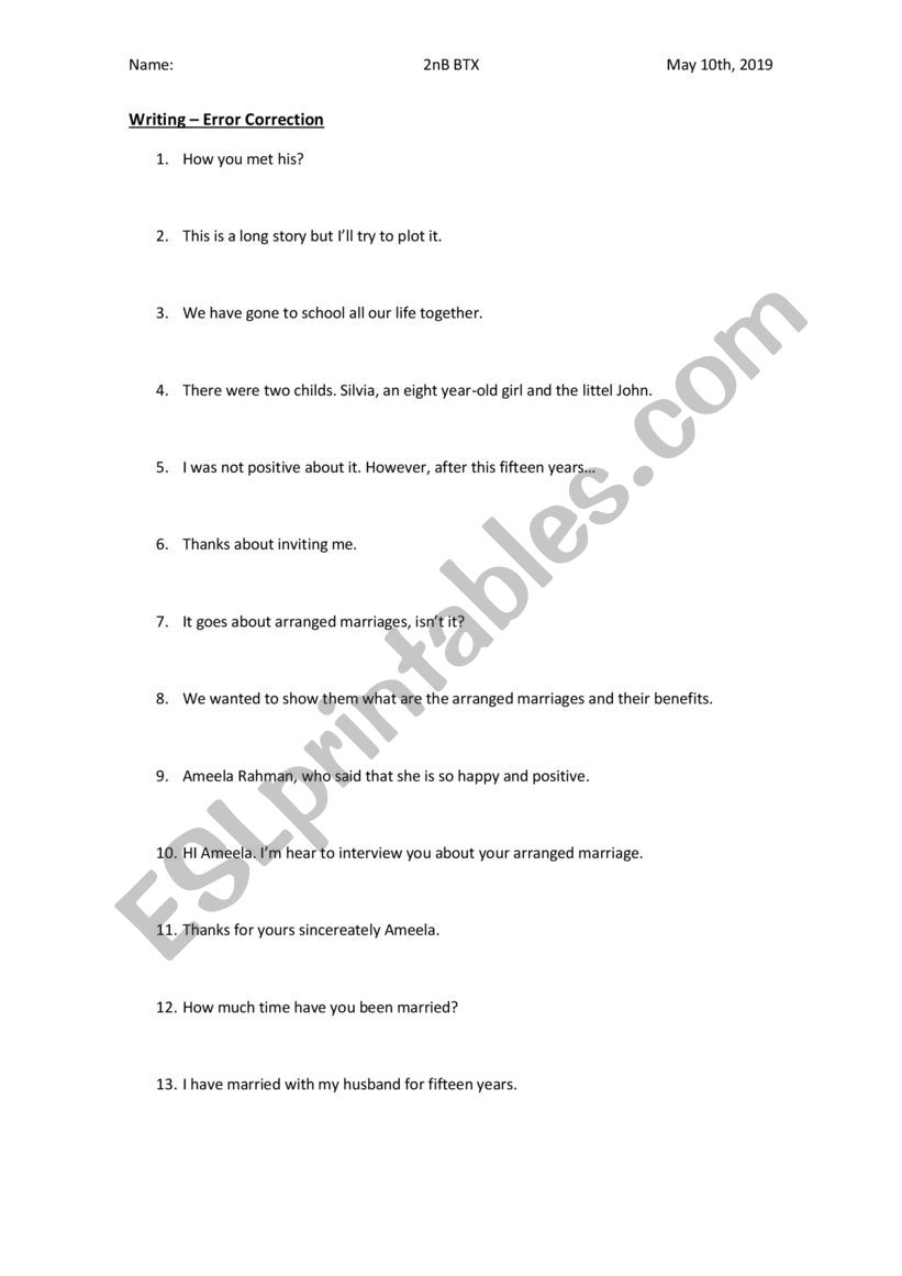 Error correction for Spanish students