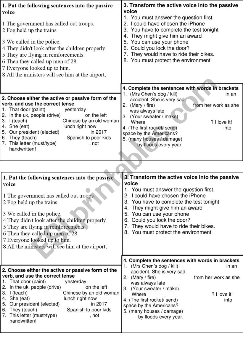 Passive, exercises worksheet