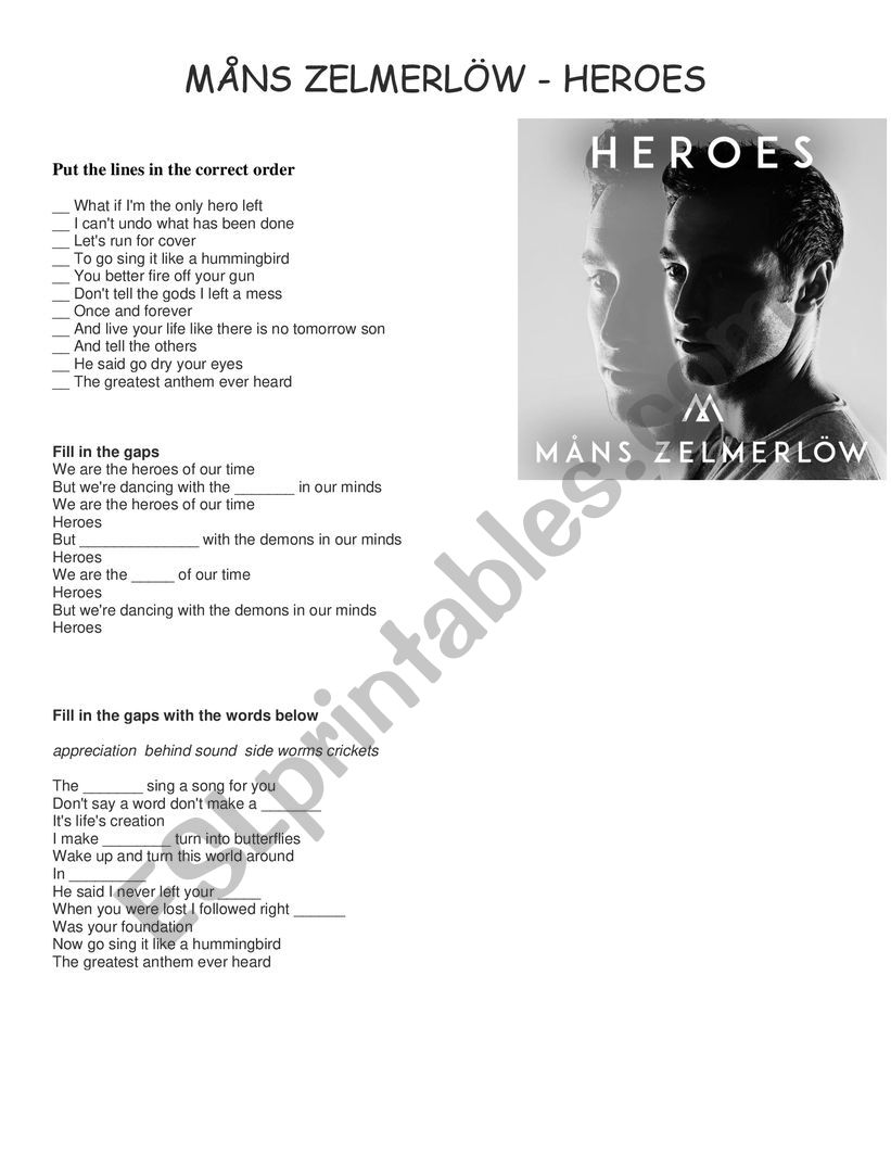 MÃ¥ns ZelmerlÃ¶w - Heroes song worksheet