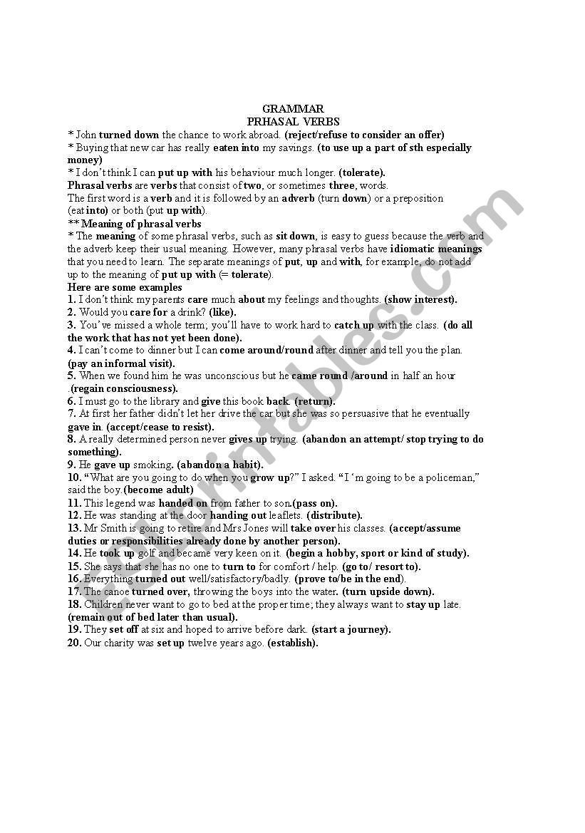 pharsal verbs worksheet