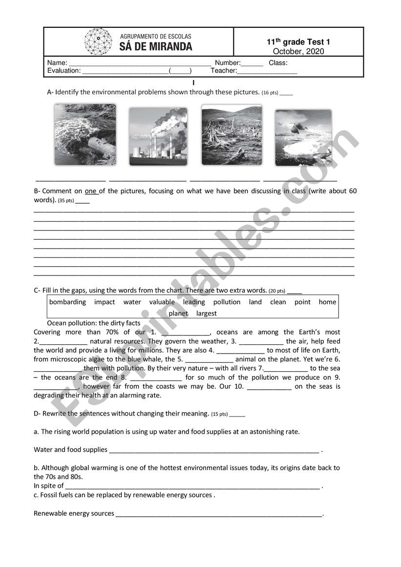 Environment/Pollution worksheet