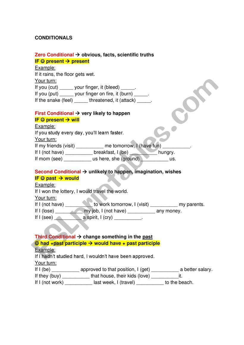 Conditionals (grammar and exercises)