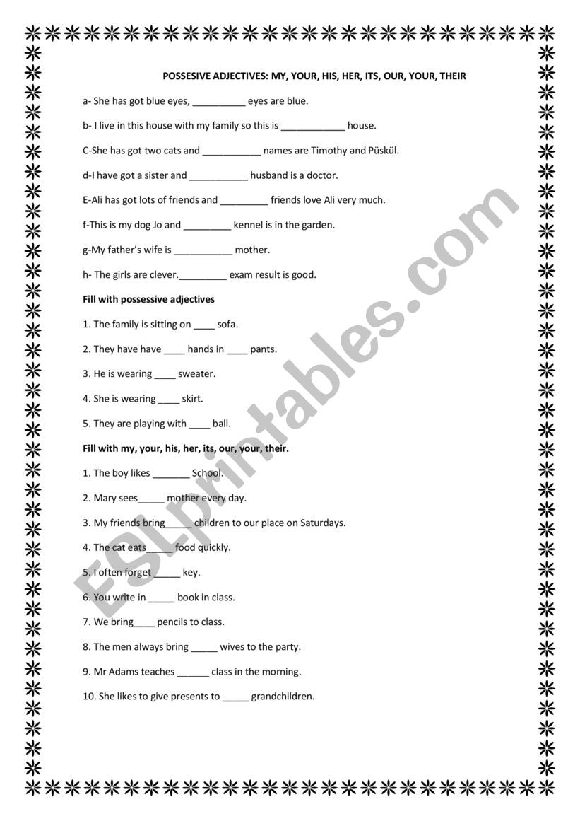 possessive adj worksheet