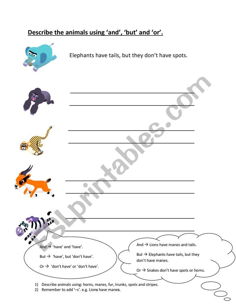 describe the wild animals worksheet