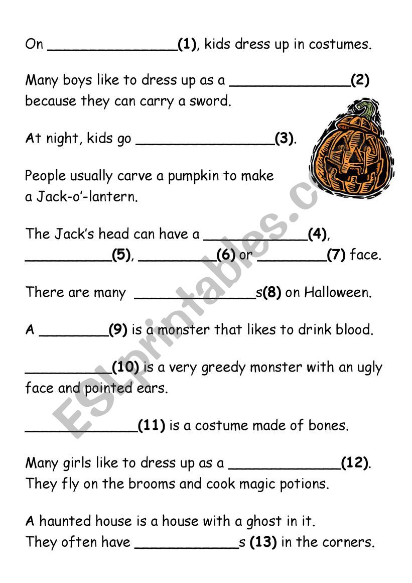 Halloween Text with Gaps worksheet