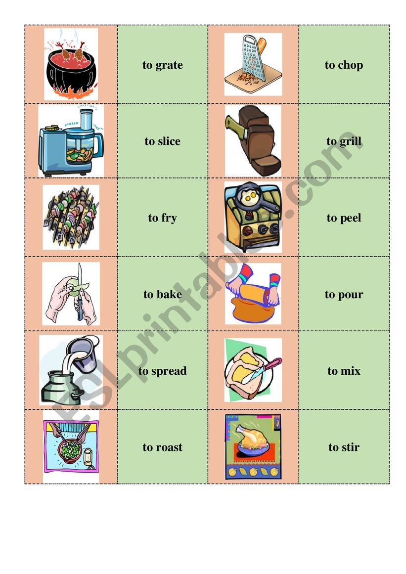 Cooking verbs (domino) worksheet