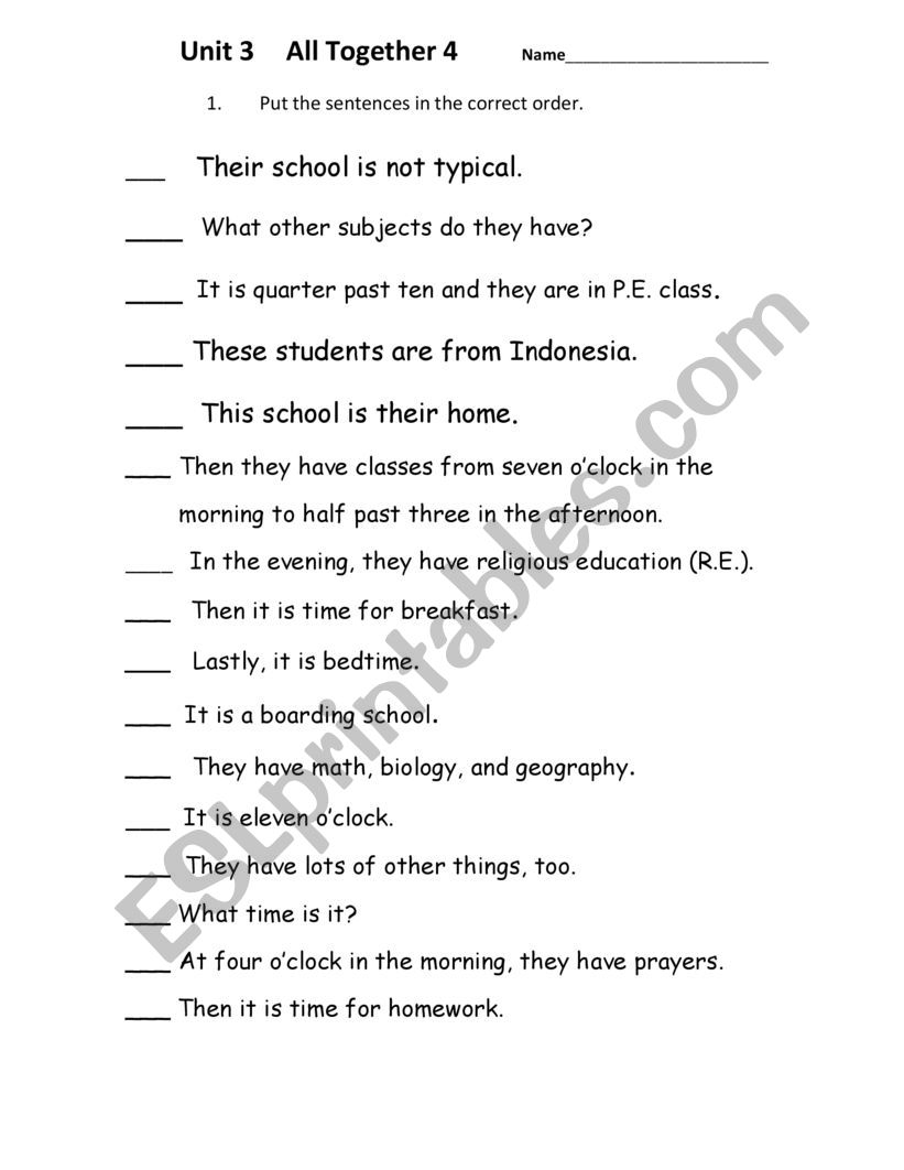 All Together 4 Unit 3 Reading supplement activities