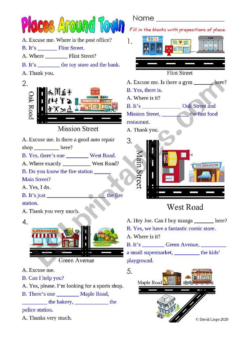 Places Around Town with answer key and additional activities.