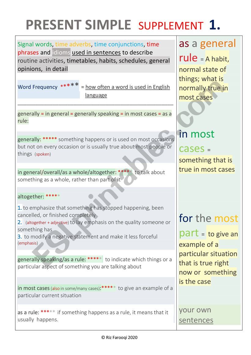 Present Simple Supplement Sheet 1.  