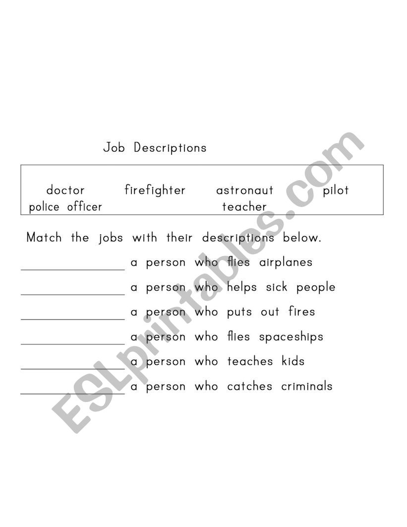 jobs young learners worksheet
