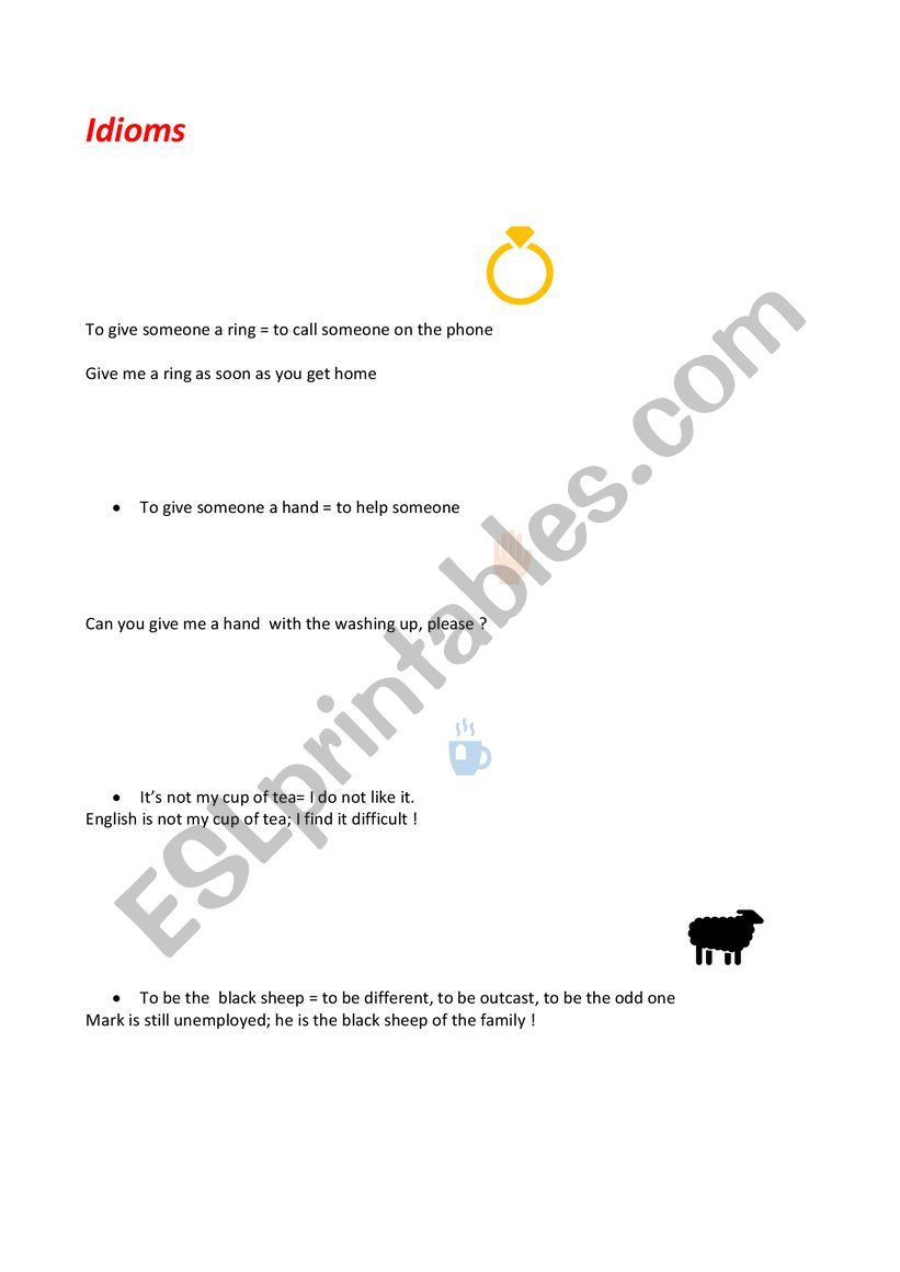 Idioms worksheet