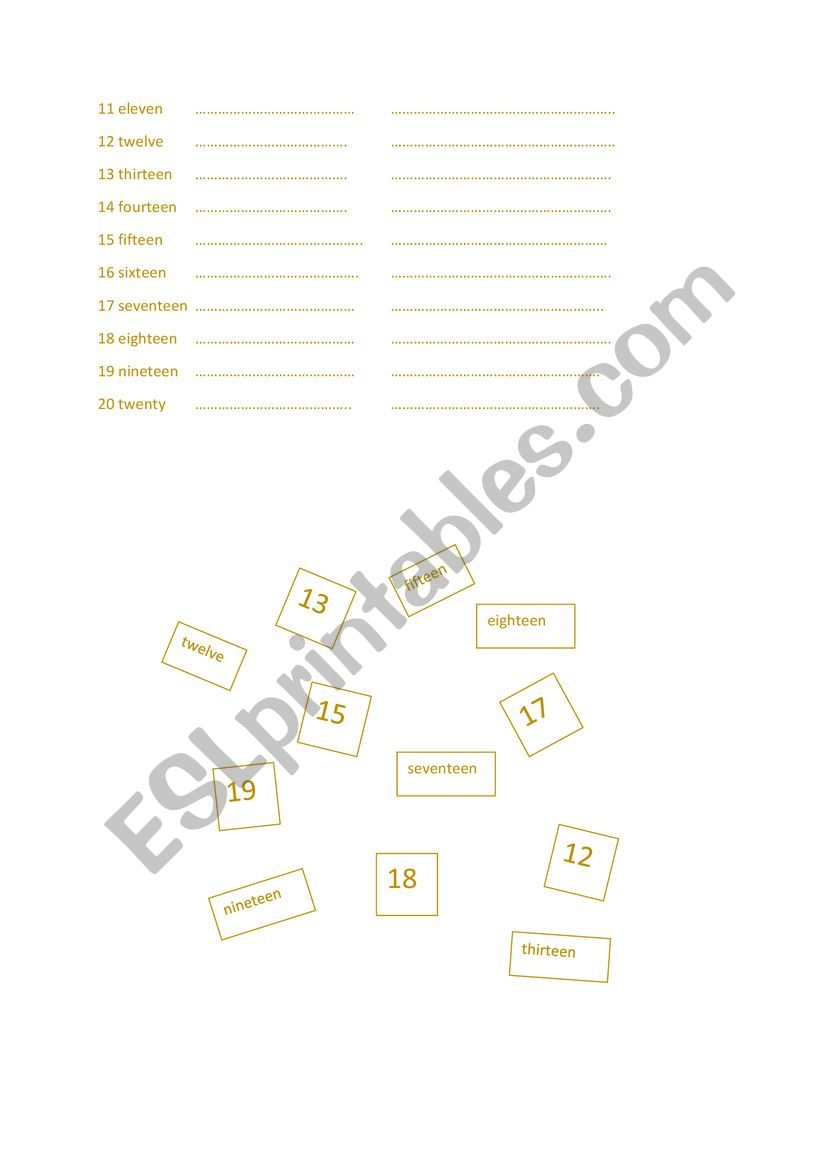 Numbers 11-19 worksheet