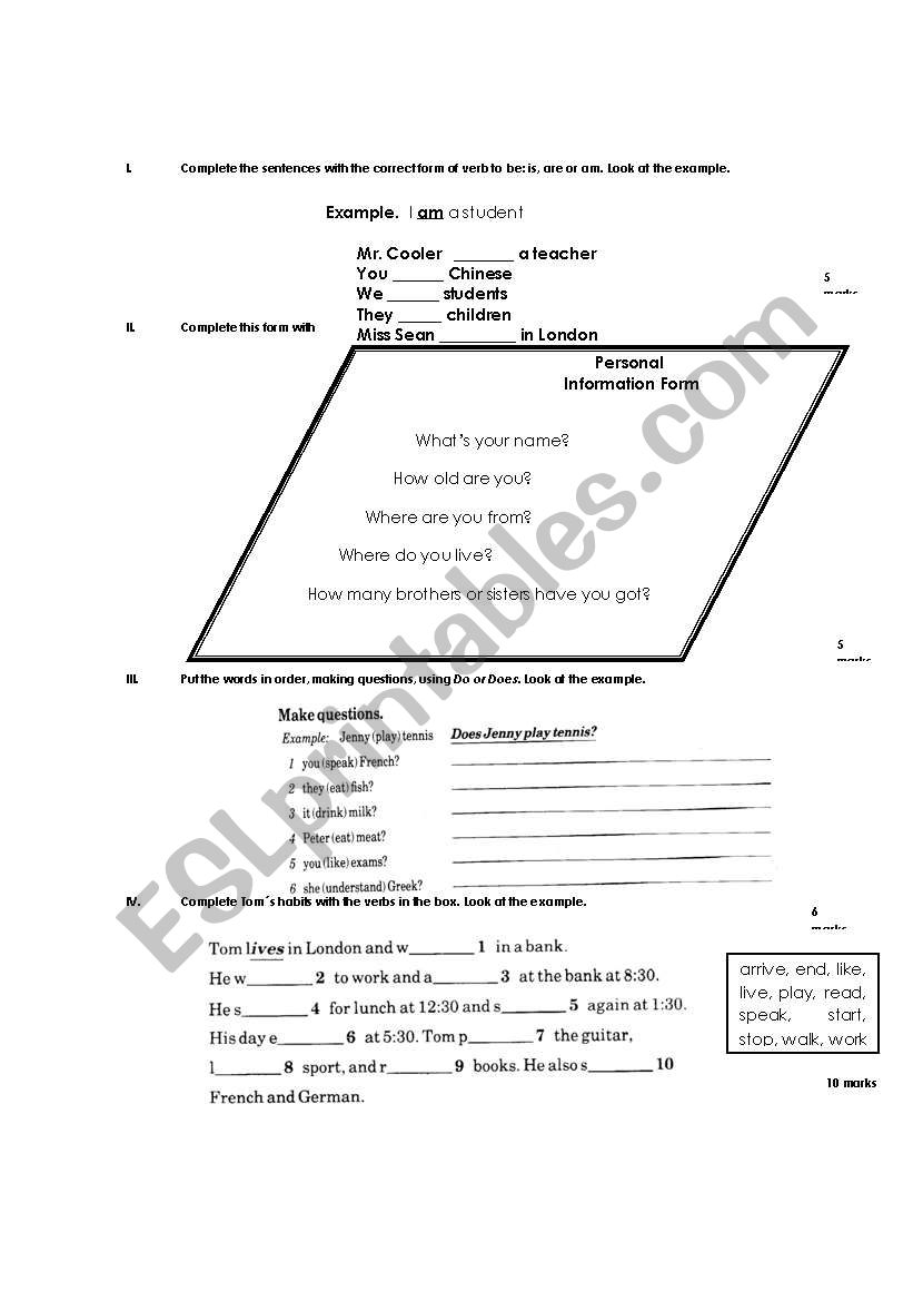 DIAGNOSTIC EXAM  worksheet