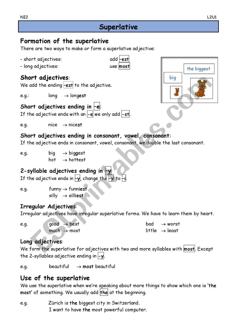 Theory superlative worksheet