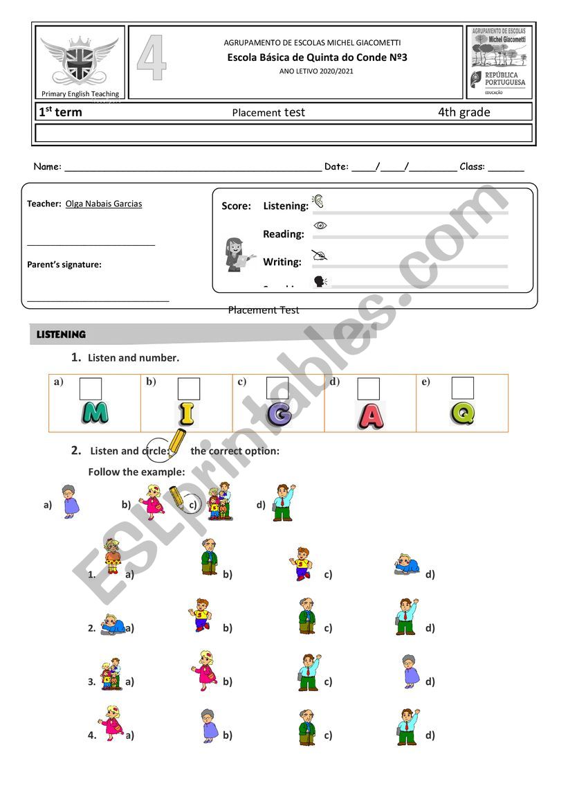 3rd 4th third/ fouth grade test worksheet