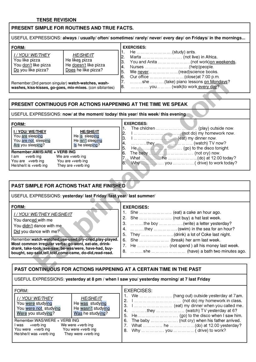 Tense revision worksheet