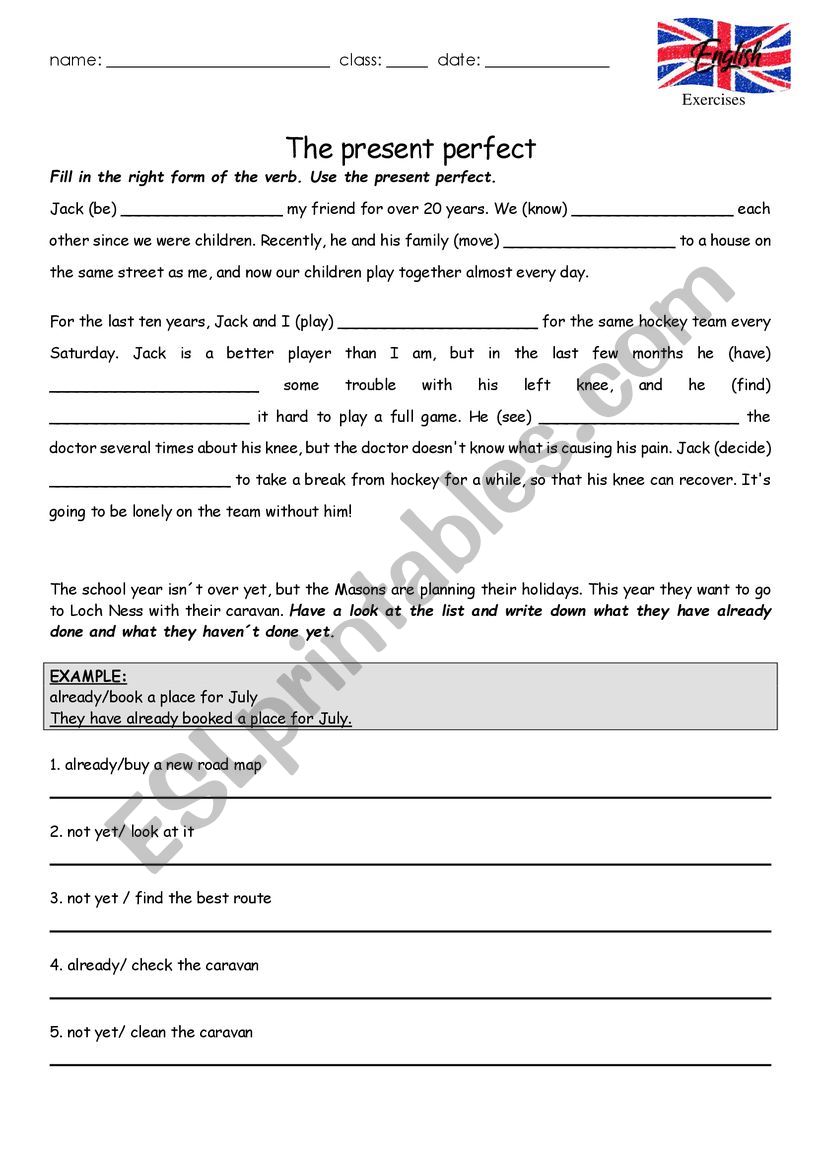 Present Perfect worksheet