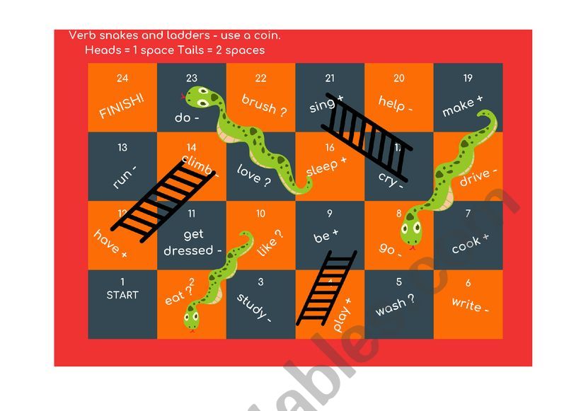 Verb Snakes & Ladders worksheet