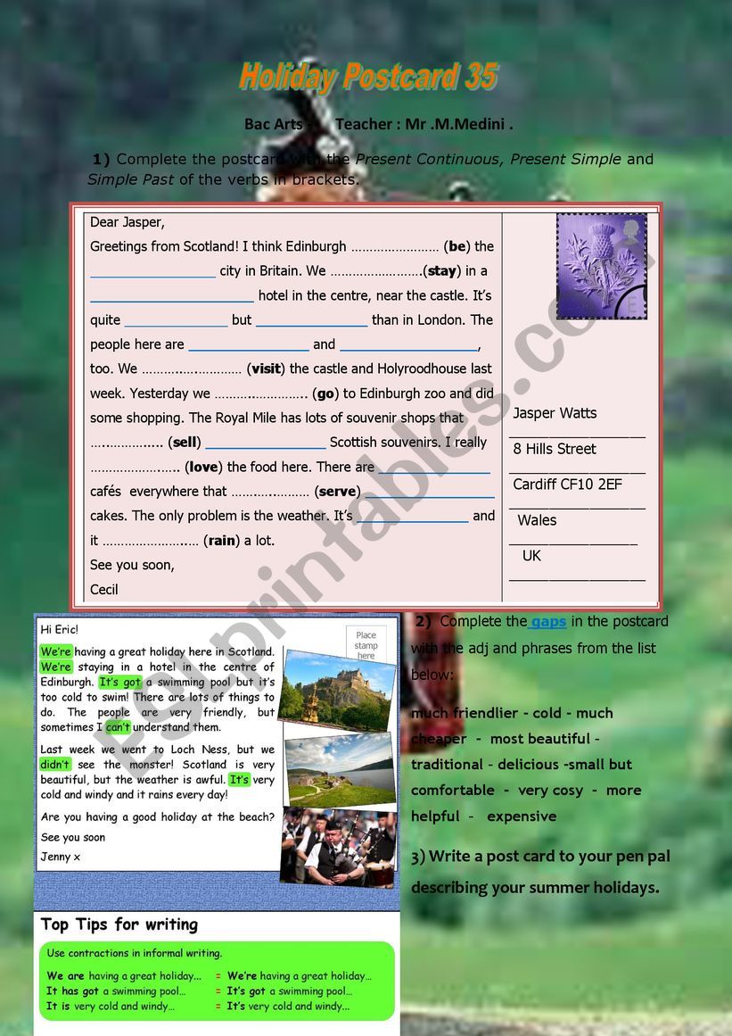  Holiday postcard worksheet
