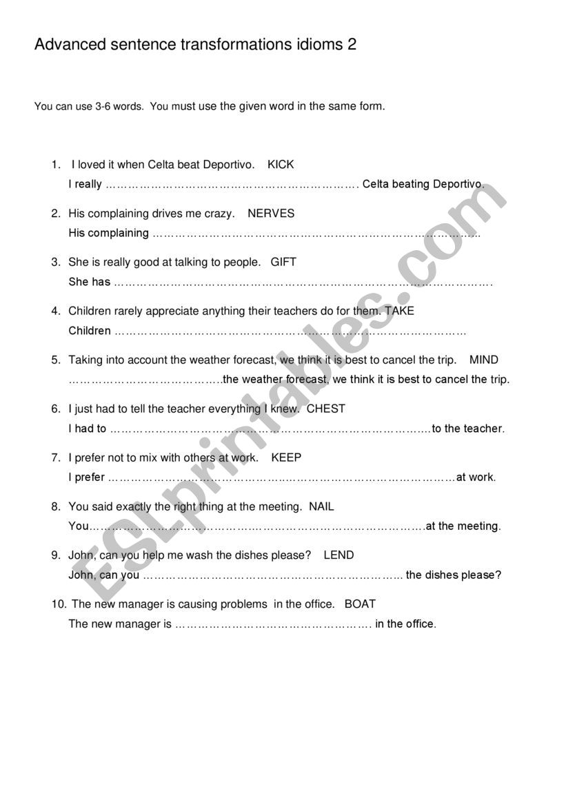 CAE/CPE sentence transformations with idioms