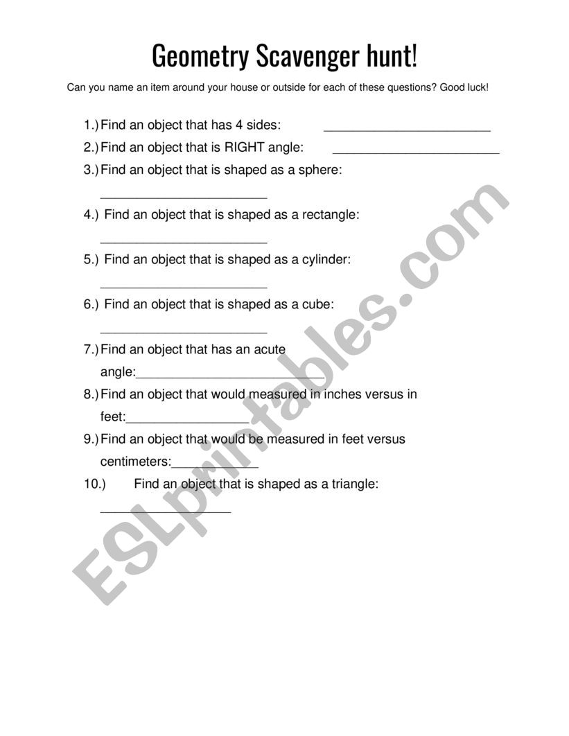 Geometry Scavenger Hunt worksheet