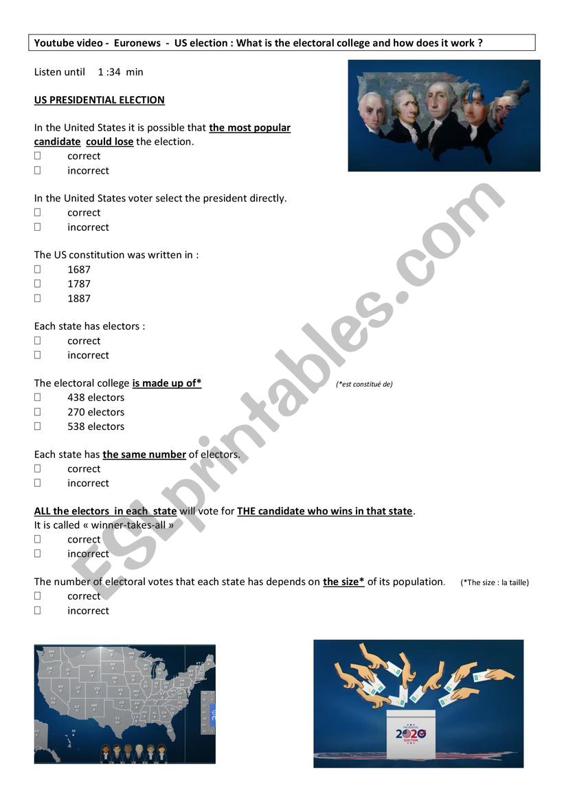 THE US ELECTION SYSTEM worksheet