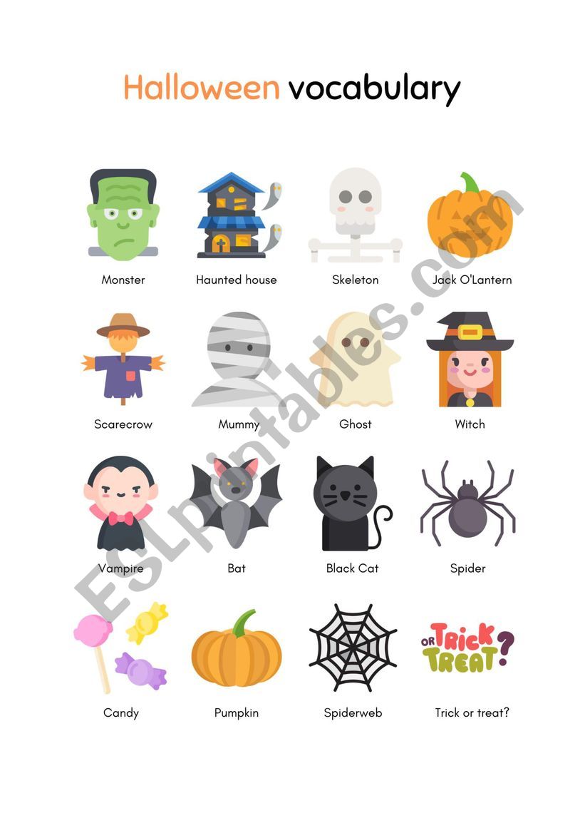 Halloween vocabulary chart worksheet