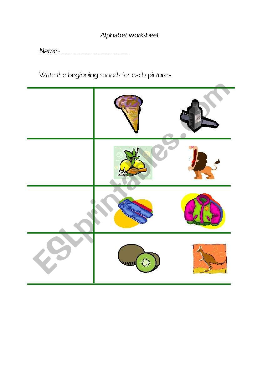 Begining sounds worksheet