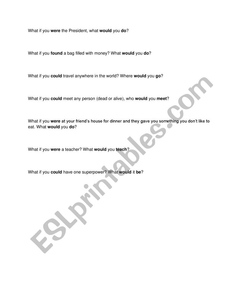 What ifs? 2nd Conditional worksheet
