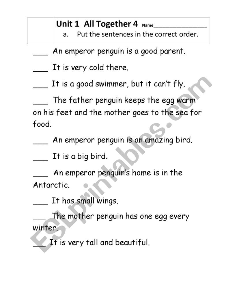 All Together 4 Unit 1 reading paragraph worksheet