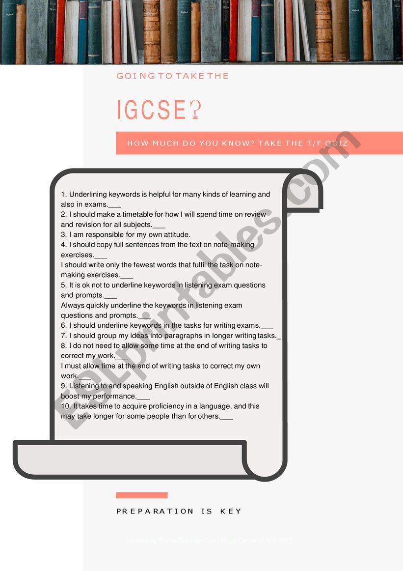 IGCSE Exam prep True/False quiz for ESL students