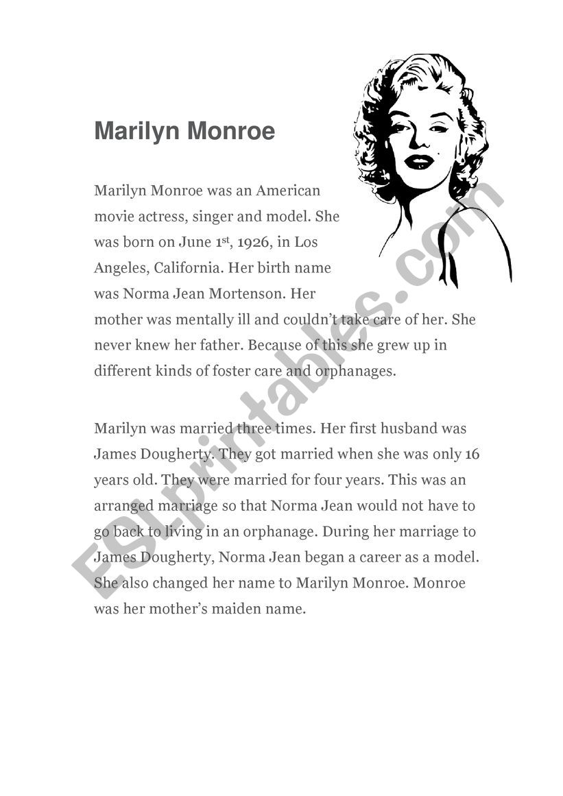 Marilyn Monroe reading comprehension