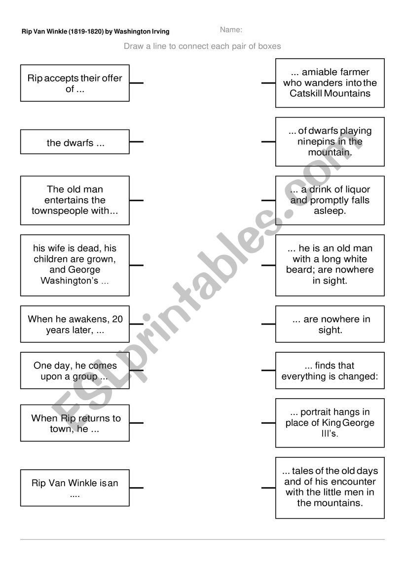 Rip Van Winkle by Washington Irving match-up exercise