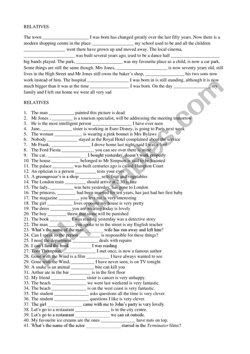 RELATIVES worksheet