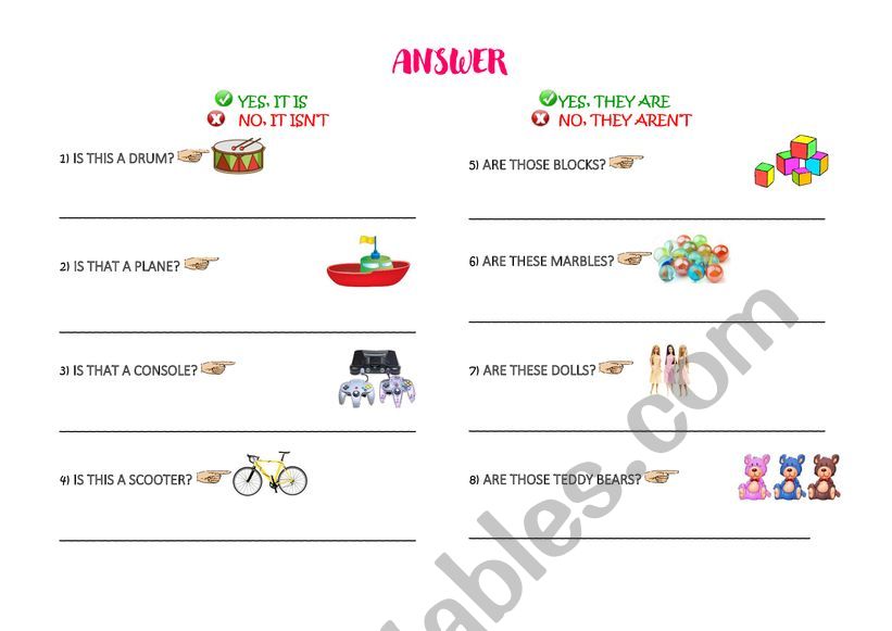 Toys - Yes/No questions worksheet