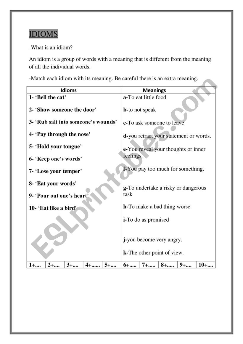 Idioms worksheet