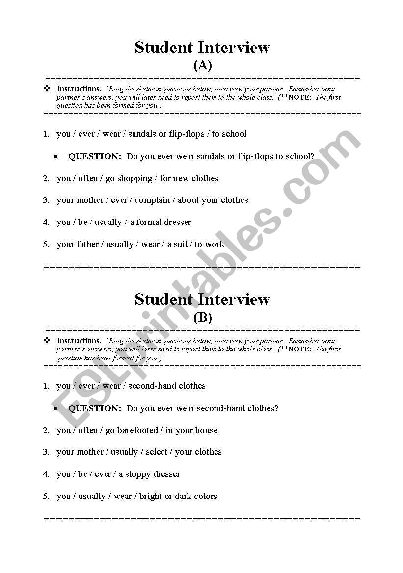 Frequency adverbs interview worksheet