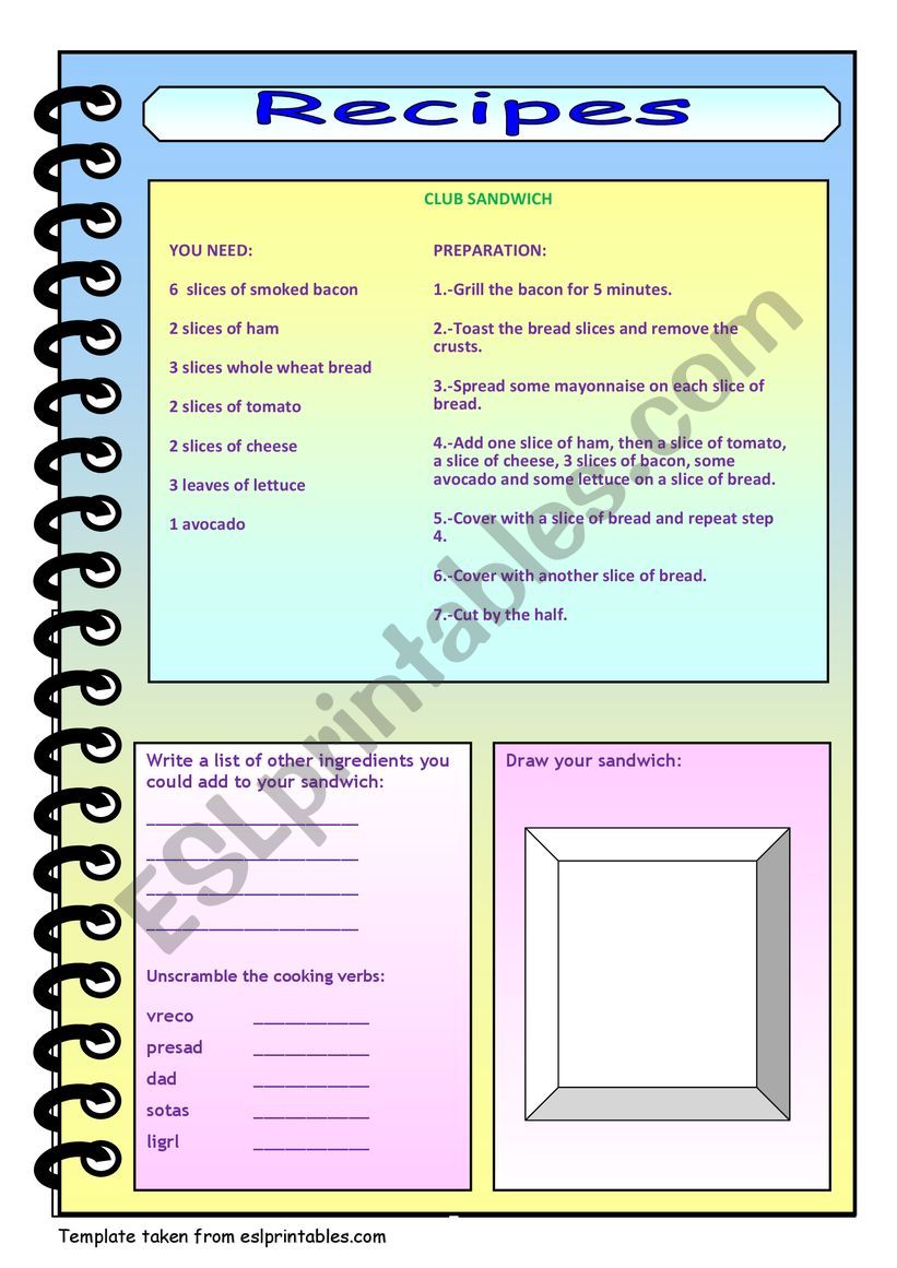 RECIPES worksheet