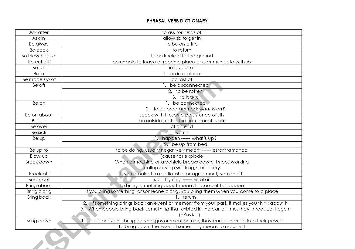 PHRASAL VERB DICTIONARY worksheet