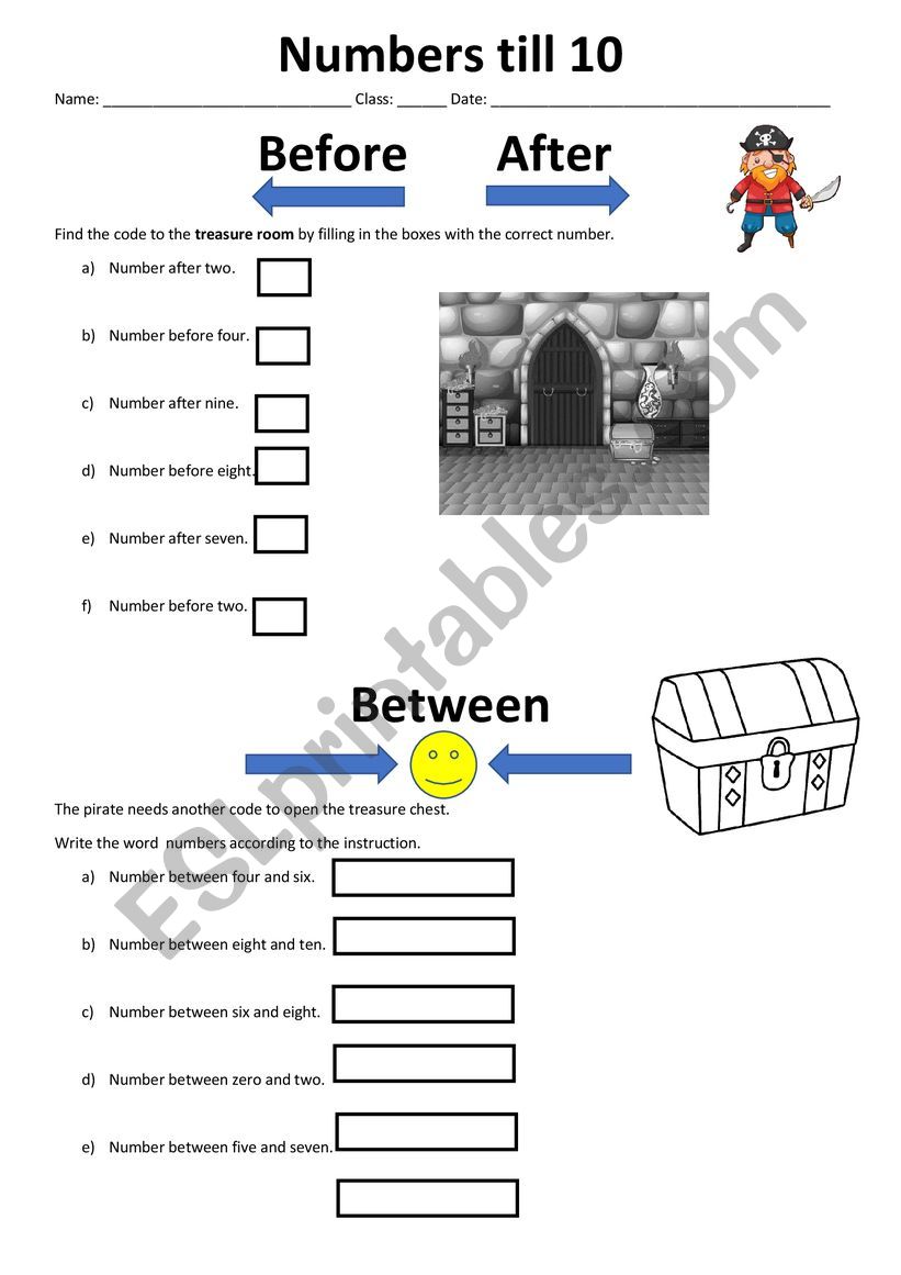 numbers 1 to 10 before after between